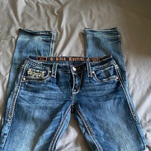 Rock Revival Women's Distressed Blue straight Cut Jeans